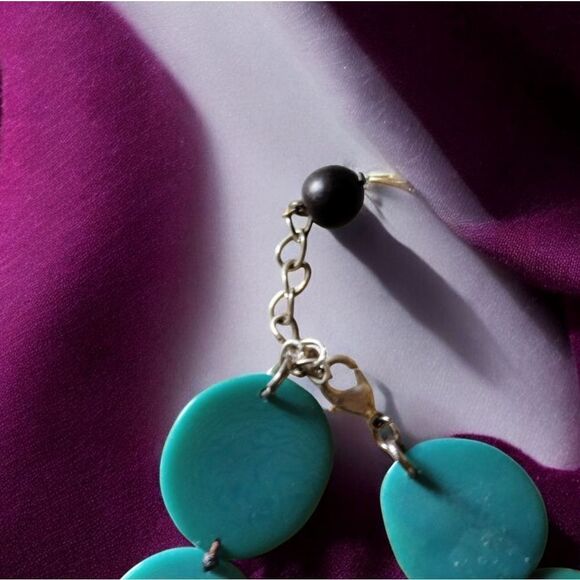 NECKLACE AFRICAN SEED Hand Crafted TURQUOISE/GREEN SILVER clasp 18" HAND MADE - Picture 7 of 9